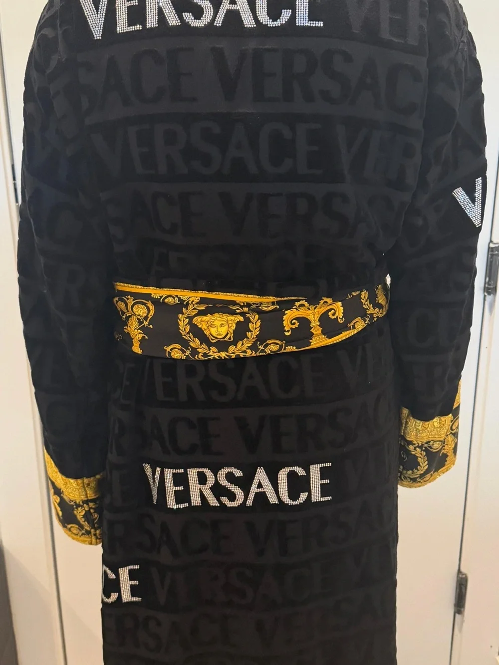 Versace Black and Gold Baroque Logo Robe